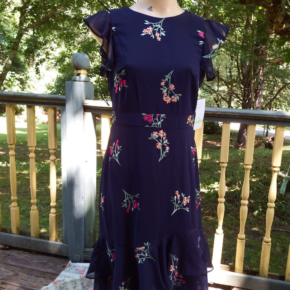 NWT Maison Tara Blue Floral Embroidered Dress Pretty Summer Dress Sz 4